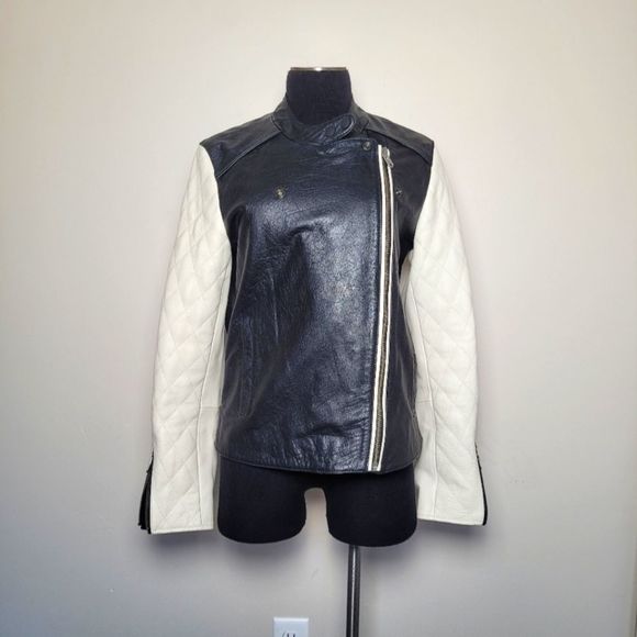 Scotch & Soda Jackets & Blazers - Scotch & Soda Black and White Colorblock Leather Bomber Jacket